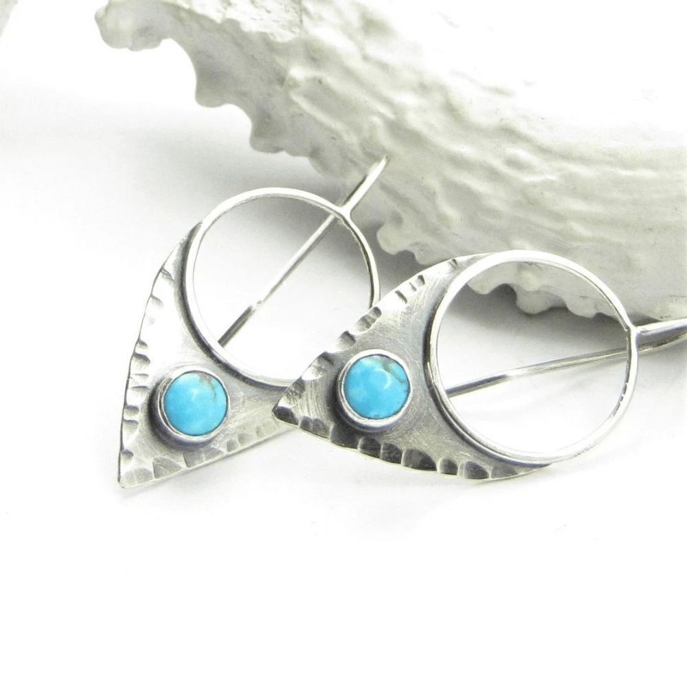 SILVER TURQUOISE GEOMETRIC BOHO WESTERN TRIBAL DANGEL EARRINGS
